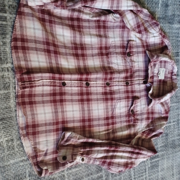 Tilley Womens XXL Burgundy, Pink And White Plaid Shirt Workwear Grunge Y2K - Picture 6 of 15